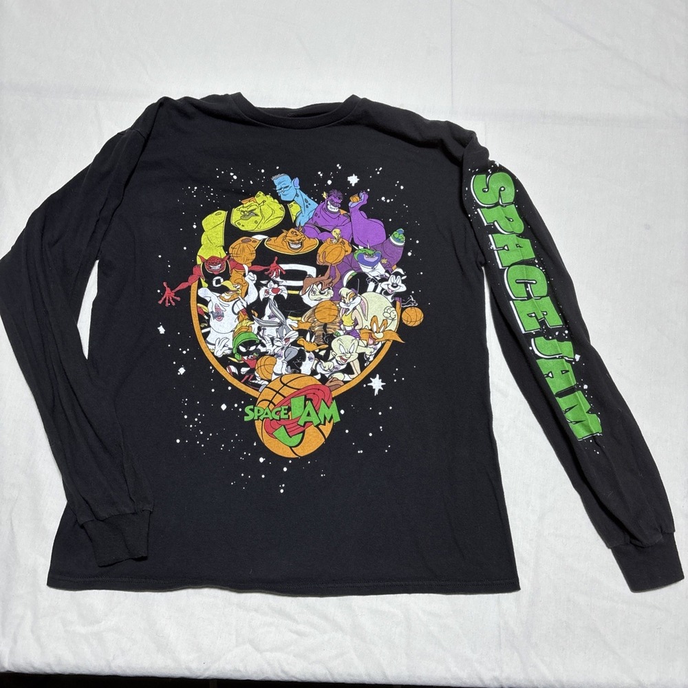 Space Jam Shirt Men's‎ Large Black Long Sleeve Looney Tunes Cotton Crew Neck Tee